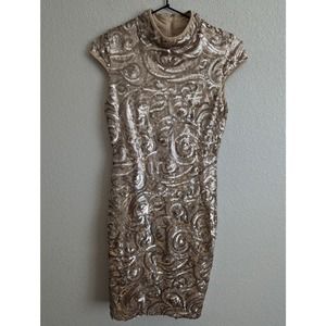 Elle ZeitoUne Womens Sz 10 Knee Length Gold Full Sequin Sheath Dress